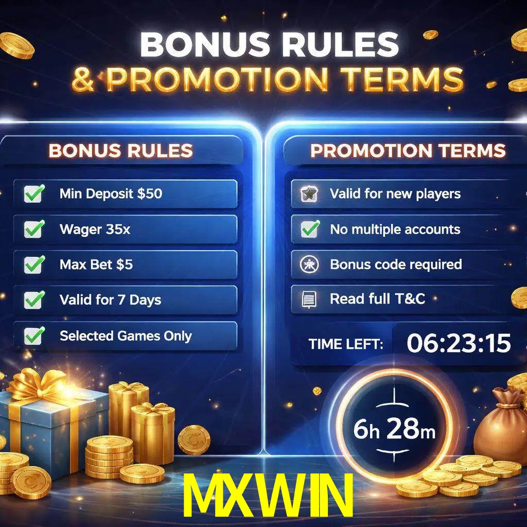 Reglas de promoción MXWIN y condiciones de bonos explicadas visualmente