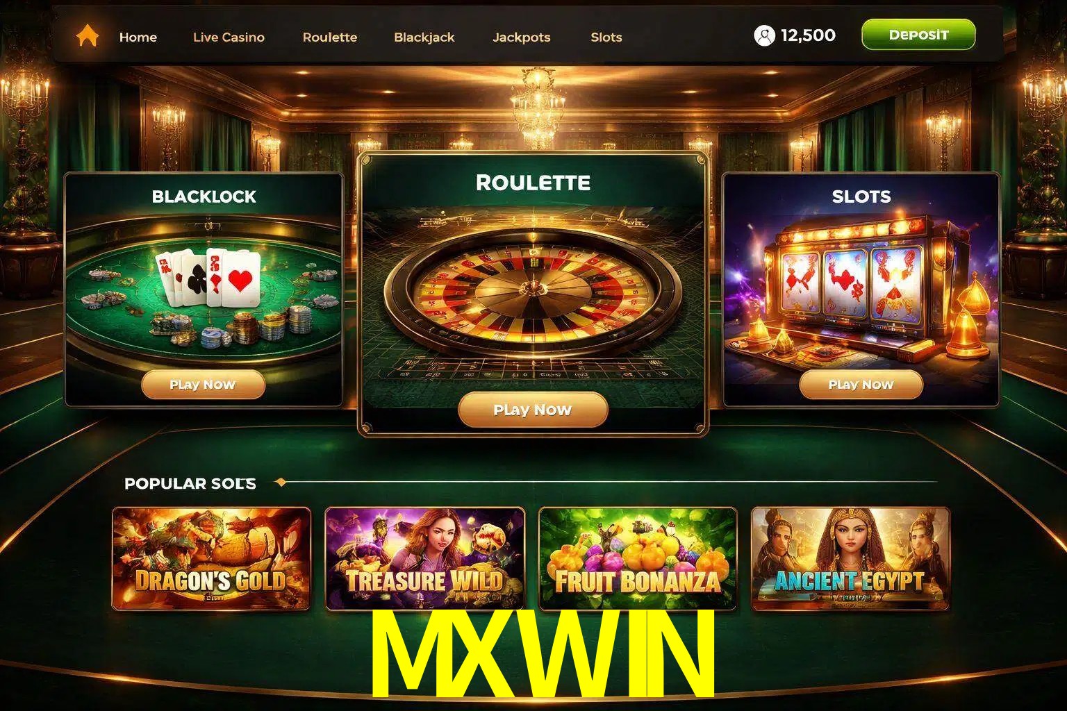 Vista de la plataforma MXWIN Casino mostrando categorías organizadas de juegos en línea